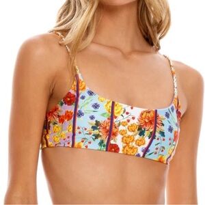 Agua Bendita Floral Scoop Bikini Top in Yellow, Orange, Blue
